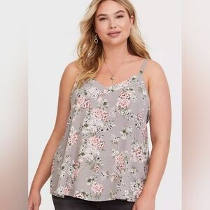 Torrid Pink Floral On Gray Camisole Top Size 1 (1X) 5757